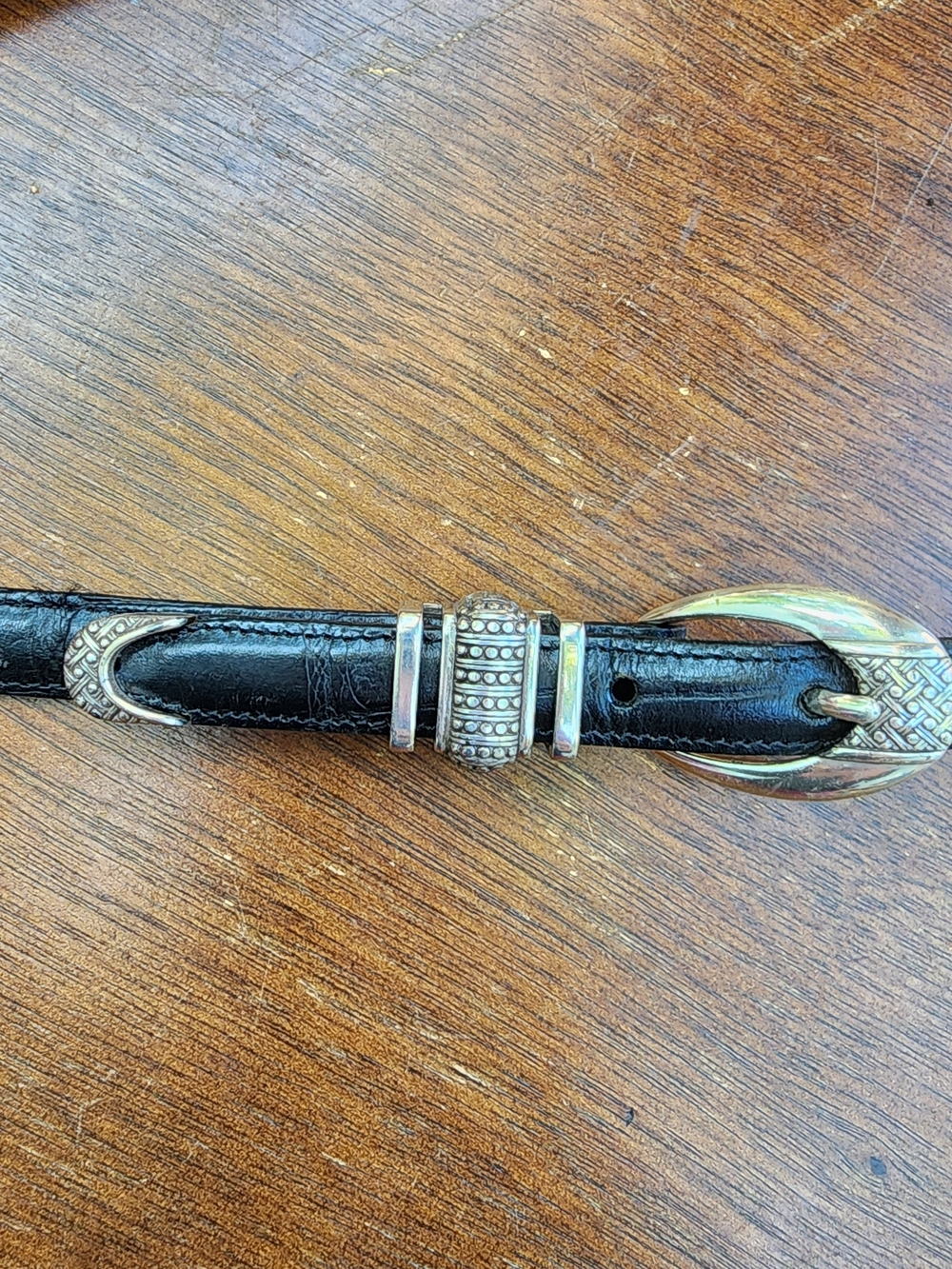 Vintage Brighton Black Leather Ranger Belt M 93894 Made in USA Silver Western